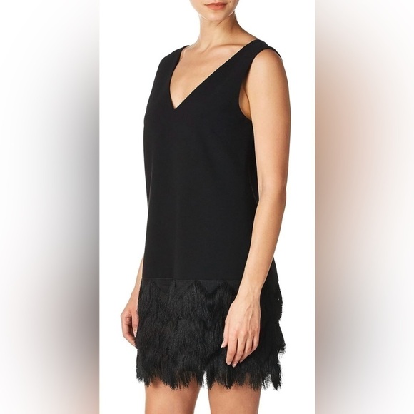 BCBGMAXAZRIA Addilyn Fringe-Trim Shift Dress Women’s Size 0 sleeveless LBD - Picture 2 of 16
